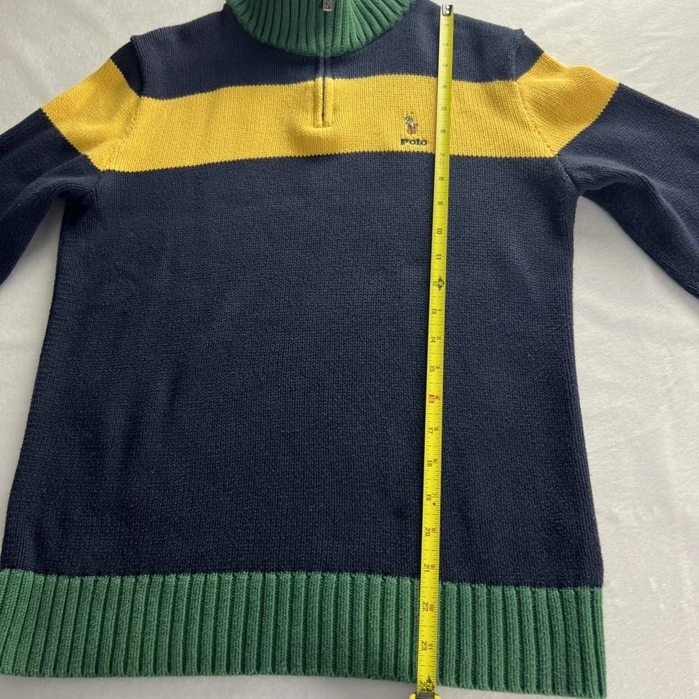 Polo Ralph Lauren Quarter Zip Sweater Boys XL Navy Yellow‎ Green Striped A33